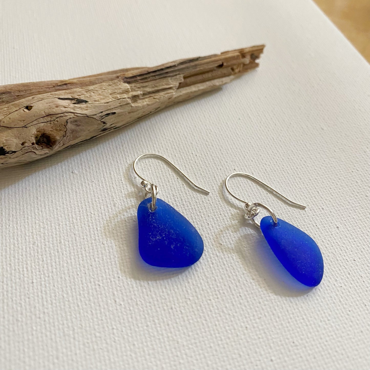 Simple Cobalt Blue sea glass earrings | Dangle Earrings | Silver Beach Glass