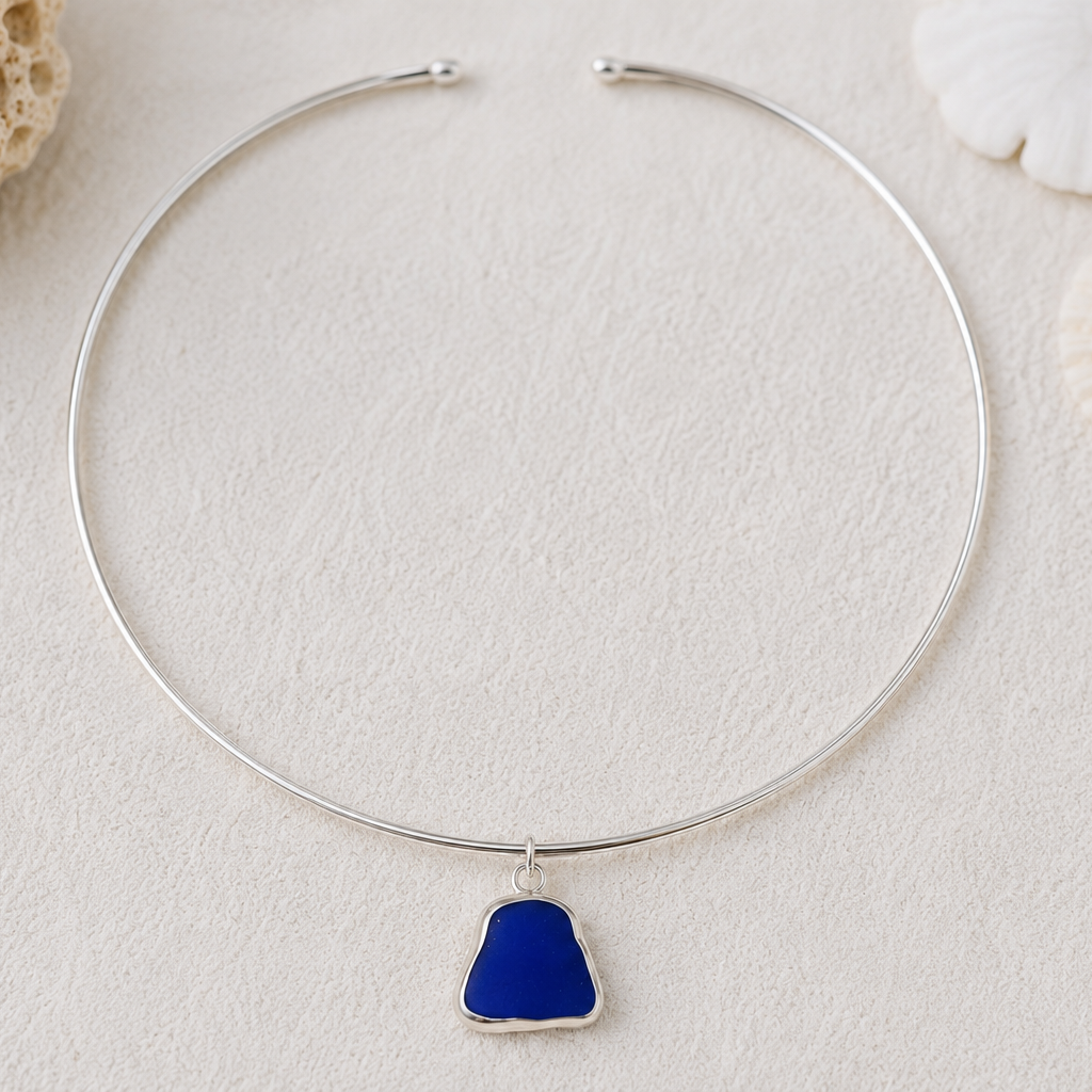 Sea to Shining Sea | Cobalt Blue Sea Glass Sterling Silver Collar Necklace