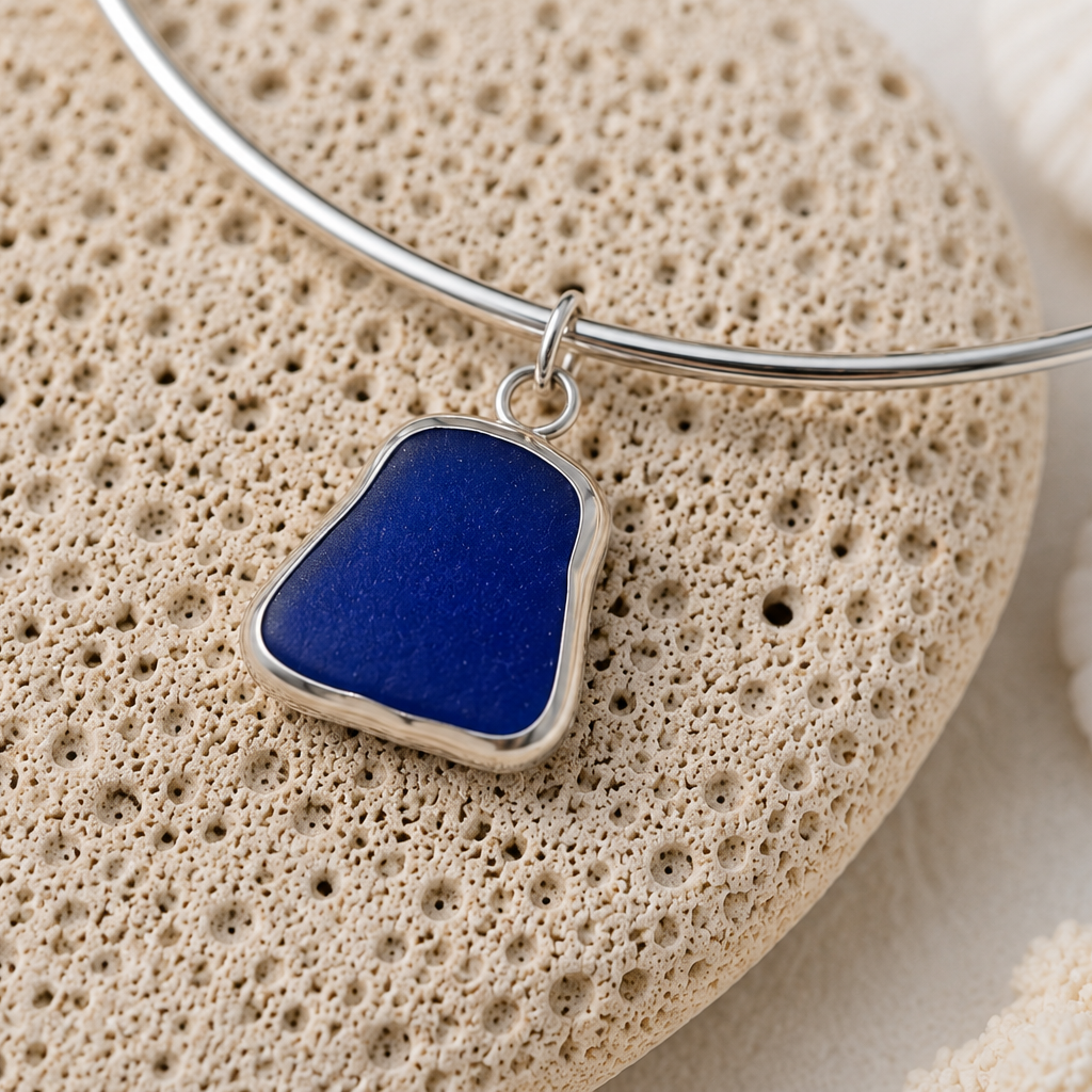 Sea to Shining Sea | Cobalt Blue Sea Glass Sterling Silver Collar Necklace