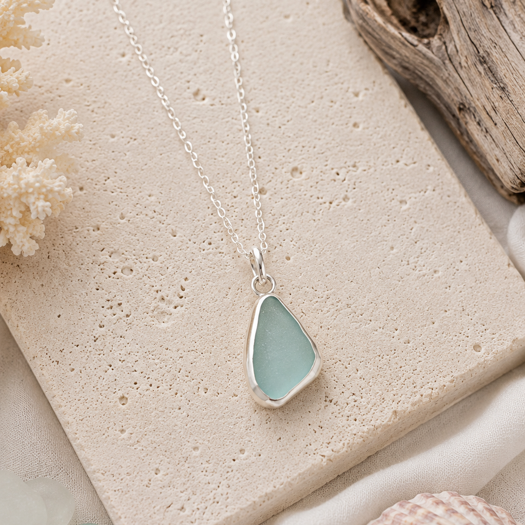 Sea to Shining Sea | Sea Foam Sea Glass Sterling Silver Pendant Necklace