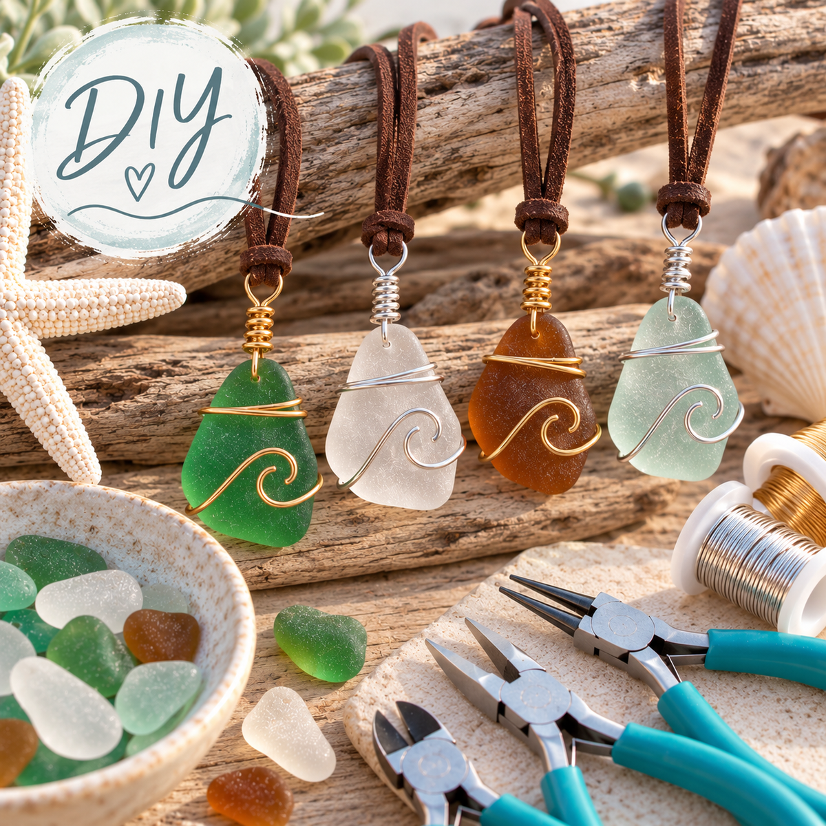 DIY Sea Glass Wave Necklace Kit