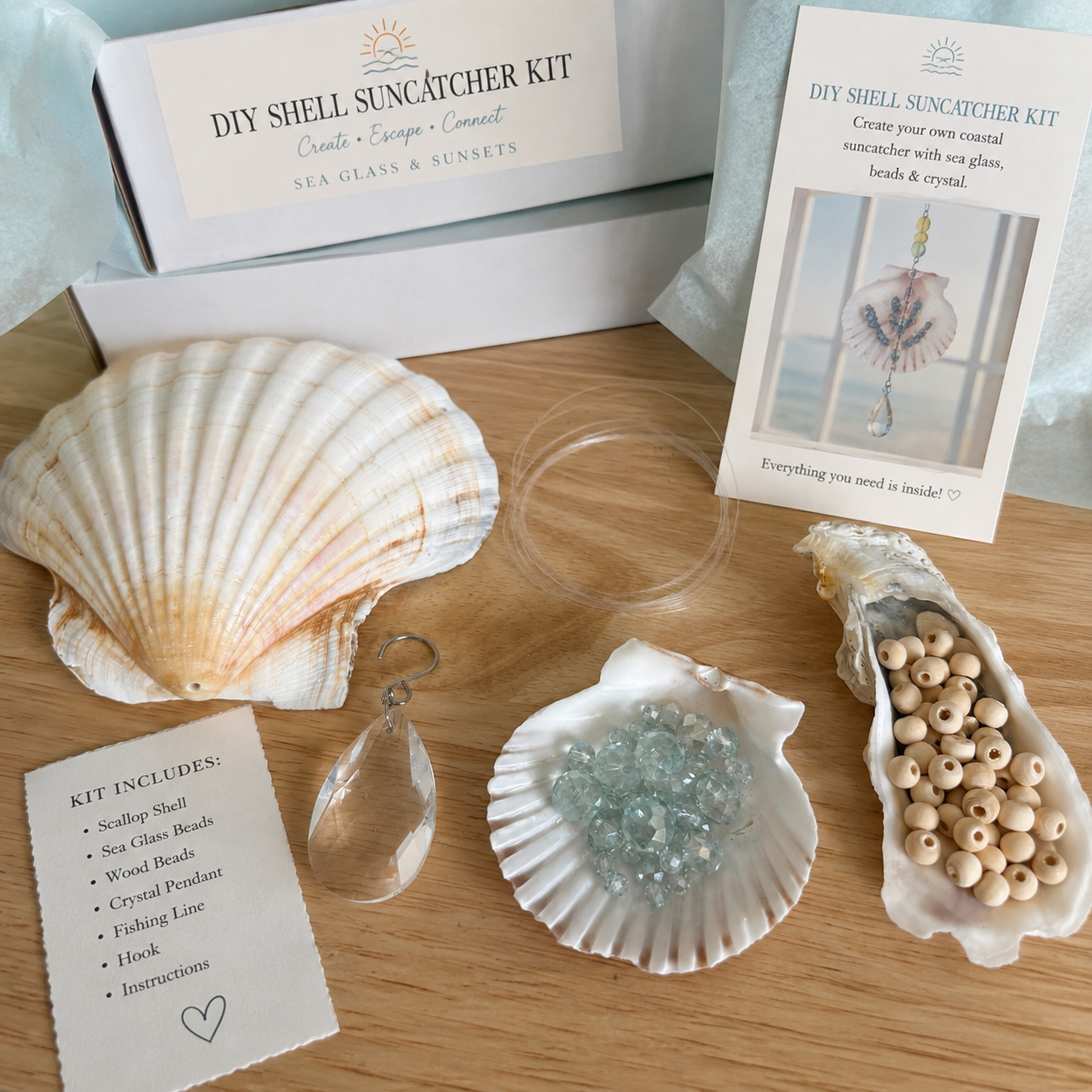 Mermaid Maker Kit: Scallop Shell & Crystal Suncatcher DIY Kit