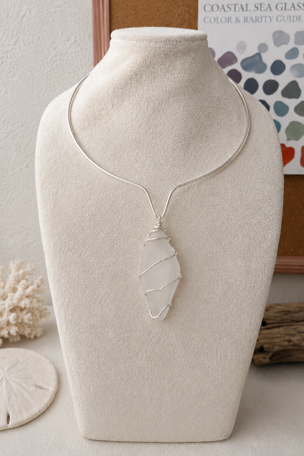 Sea to Shining Sea | Clear Sea Glass Sterling Silver Wire Wrapped Collar Necklace