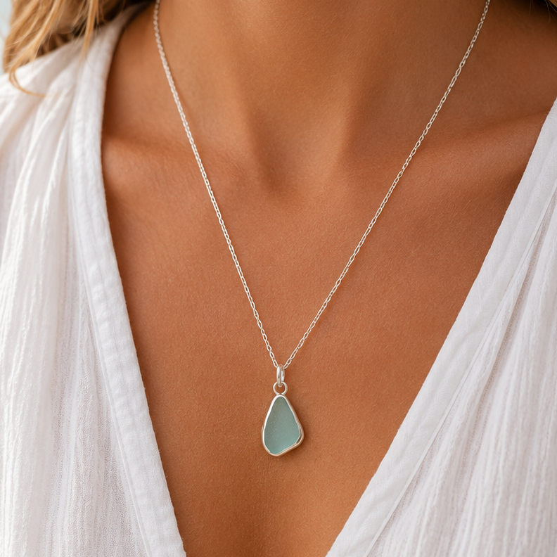 Sea to Shining Sea | Sea Foam Sea Glass Sterling Silver Pendant Necklace
