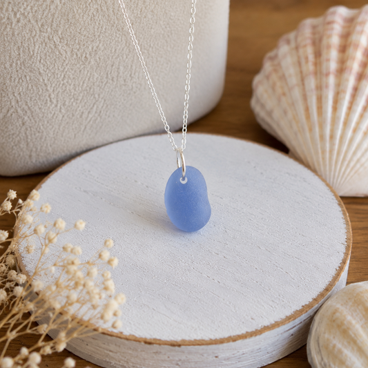 Cornflower Blue Sea Glass Necklace | Sterling Silver | Genuine Sea Glass