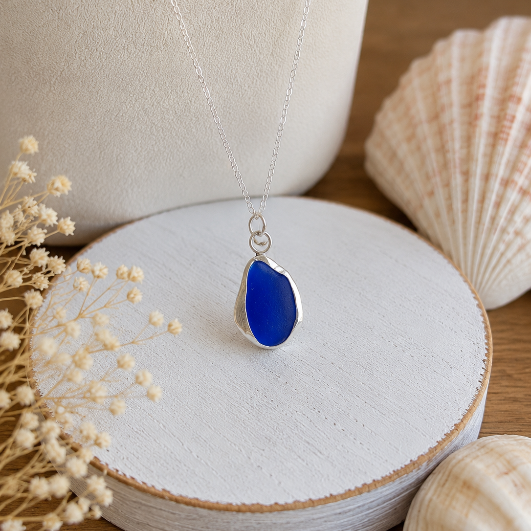 Sea to Shining Sea | Cobalt Blue Sea Glass Sterling Silver Classic Pendant Necklace
