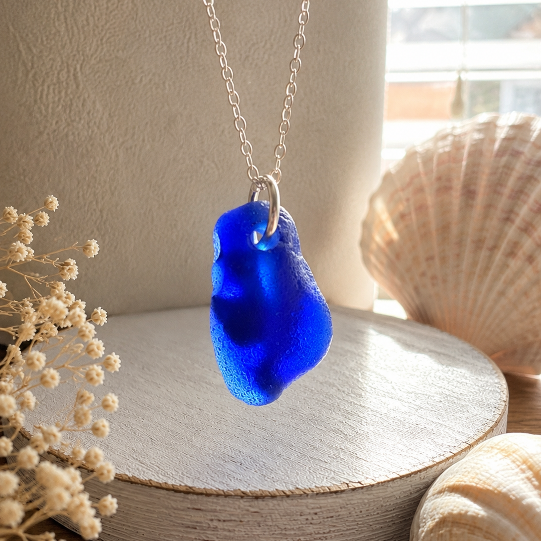 Sea to Shining Sea | Cobalt Blue Sea Glass Organic Pendant Necklace