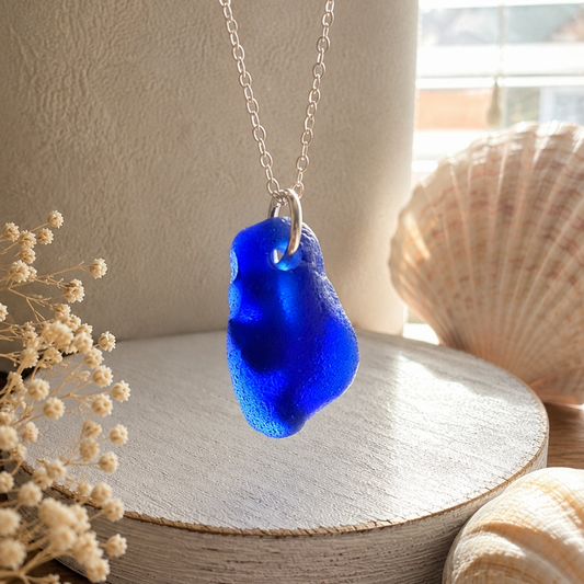 Sea to Shining Sea | Cobalt Blue Sea Glass Organic Pendant Necklace