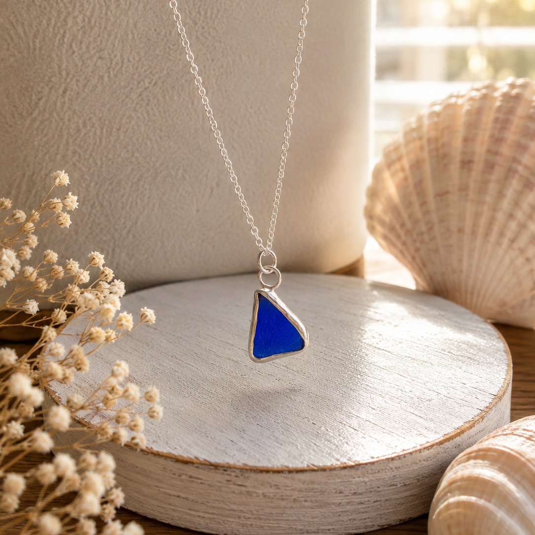 Sea to Shining Sea | Cobalt Blue Sea Glass Sterling Silver Classic Pendant Necklace