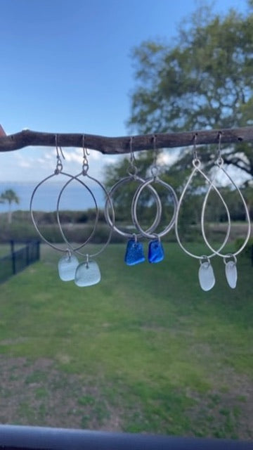 Handmade Clear Sea Glass Dangle Earrings