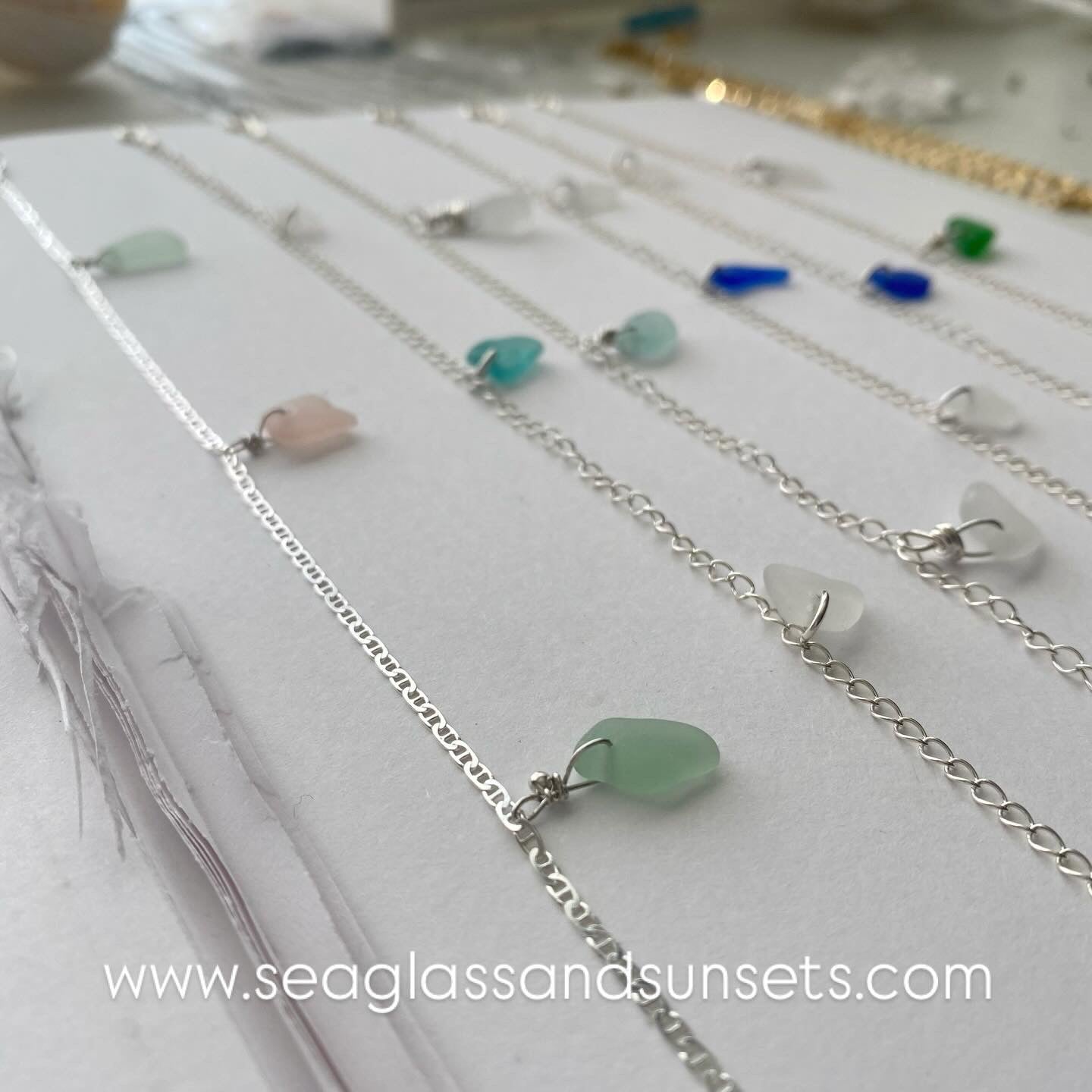 Sterling Silver Sea Glass Anklet — Cobalt & Clear #2