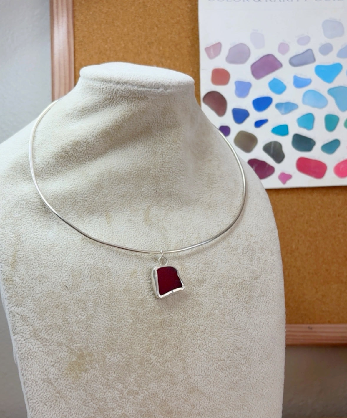 Rare Red Sea Glass Sterling Silver Collar Necklace | Genuine Beach Glass | Sea to Shining Sea Collection