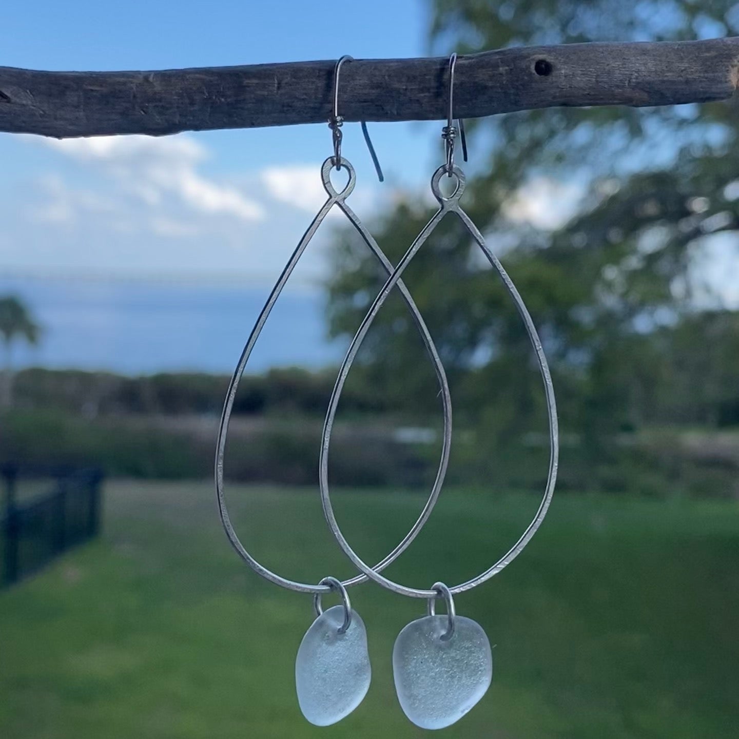 Handmade Clear Sea Glass Dangle Earrings