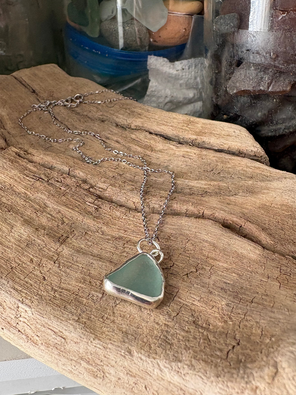Sky Blue Sea Glass Pendant Necklace