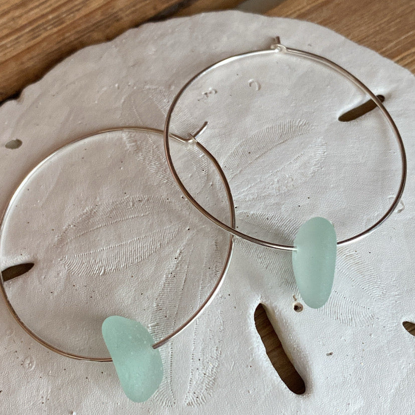sterling silver sea foam hoop earrings