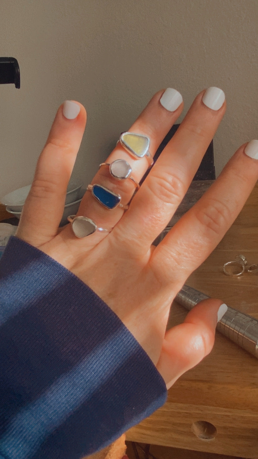 Cobalt Blue Sea Glass Bezel Ring – Sterling Silver (Size 9)