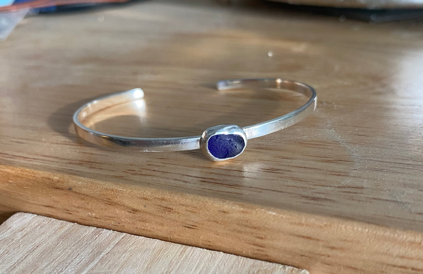 Cobalt Blue Sea Glass Cuff  Bracelet
