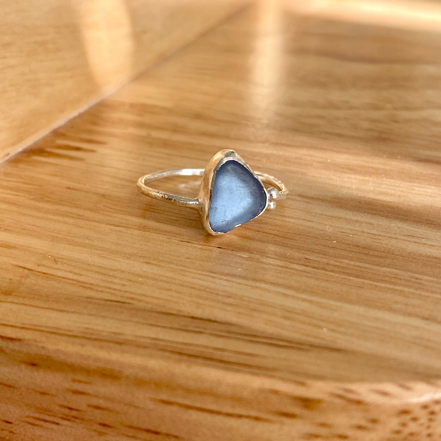 Cornflower Blue Sea Glass Bezel Ring – Sterling Silver (Size 9)