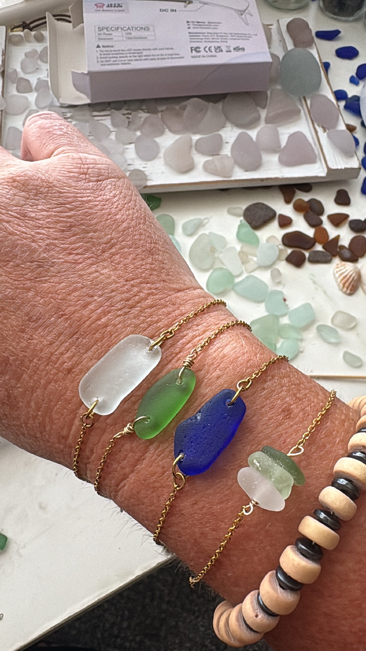 Sea Foam Sea Glass Bracelet | Genuine Beach Glass on 18K Gold Plated Stainless Steel Adjustable Chain