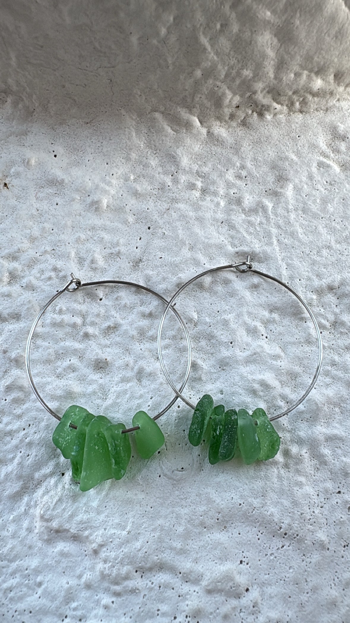 Stacked Green Sea Glass Stainless Steel Hoop Earrings