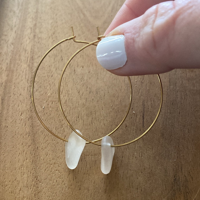 Gold Sea Glass Hoop Earrings