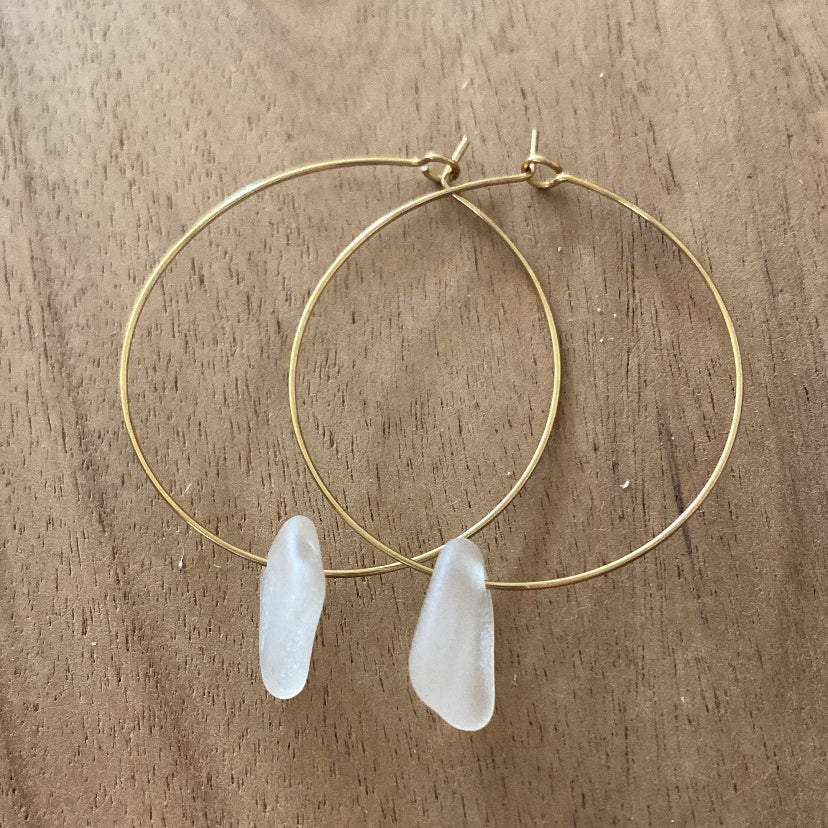 Gold Sea Glass Hoop Earrings