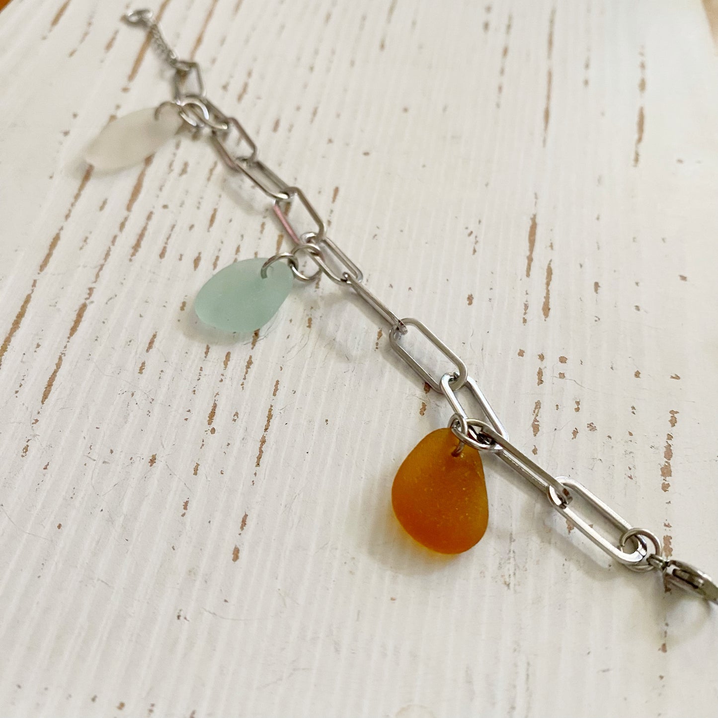 Paperclip sea glass bracelet