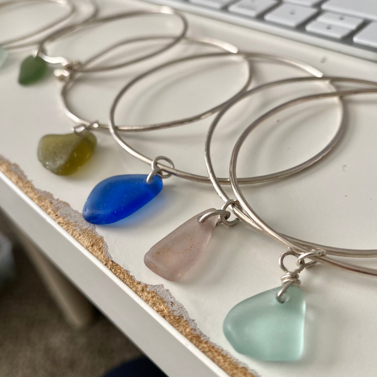 Sterling Silver Sea Glass Bangle Bracelet – Citron