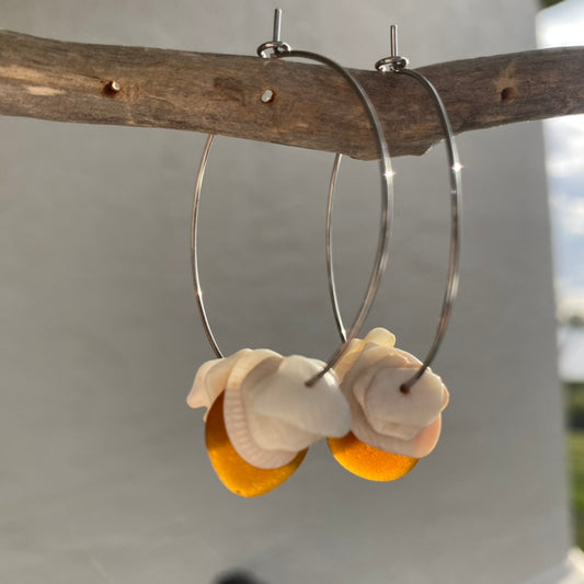 Sea Glass & Crushed Shell Hoop Earrings