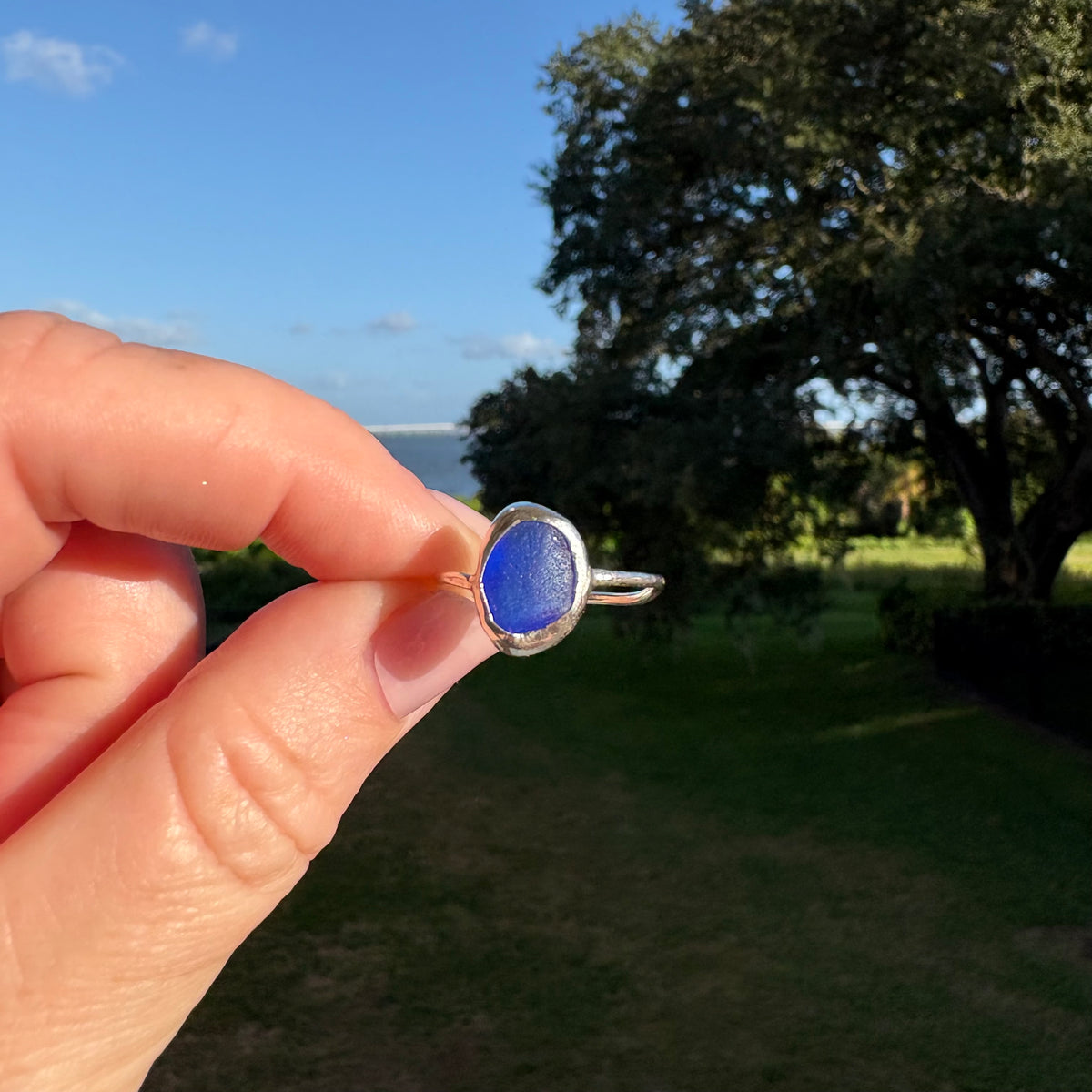 Cobalt Blue Sea Glass Sterling Silver Ring