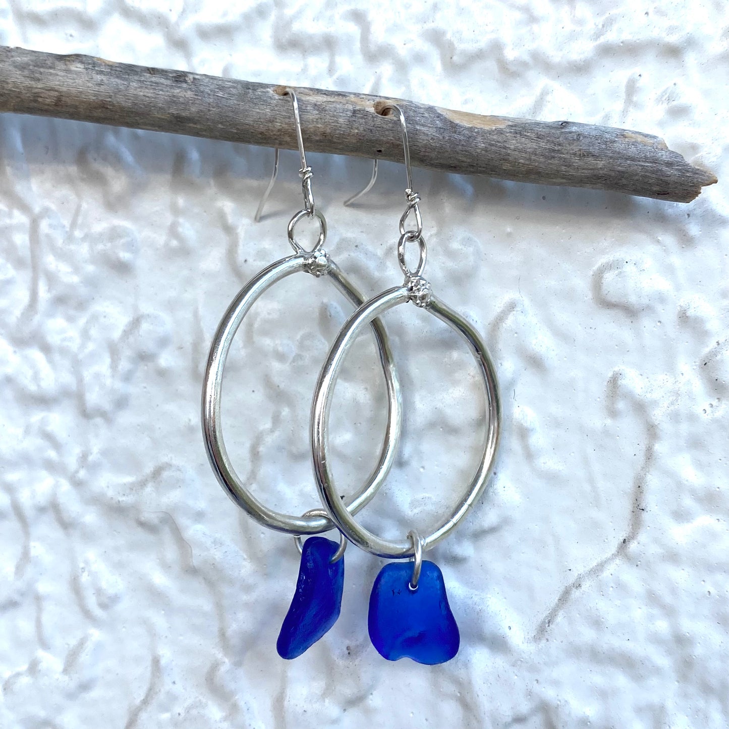 Handmade Sterling Silver Cobalt Blue Sea Glass Dangle Earrings
