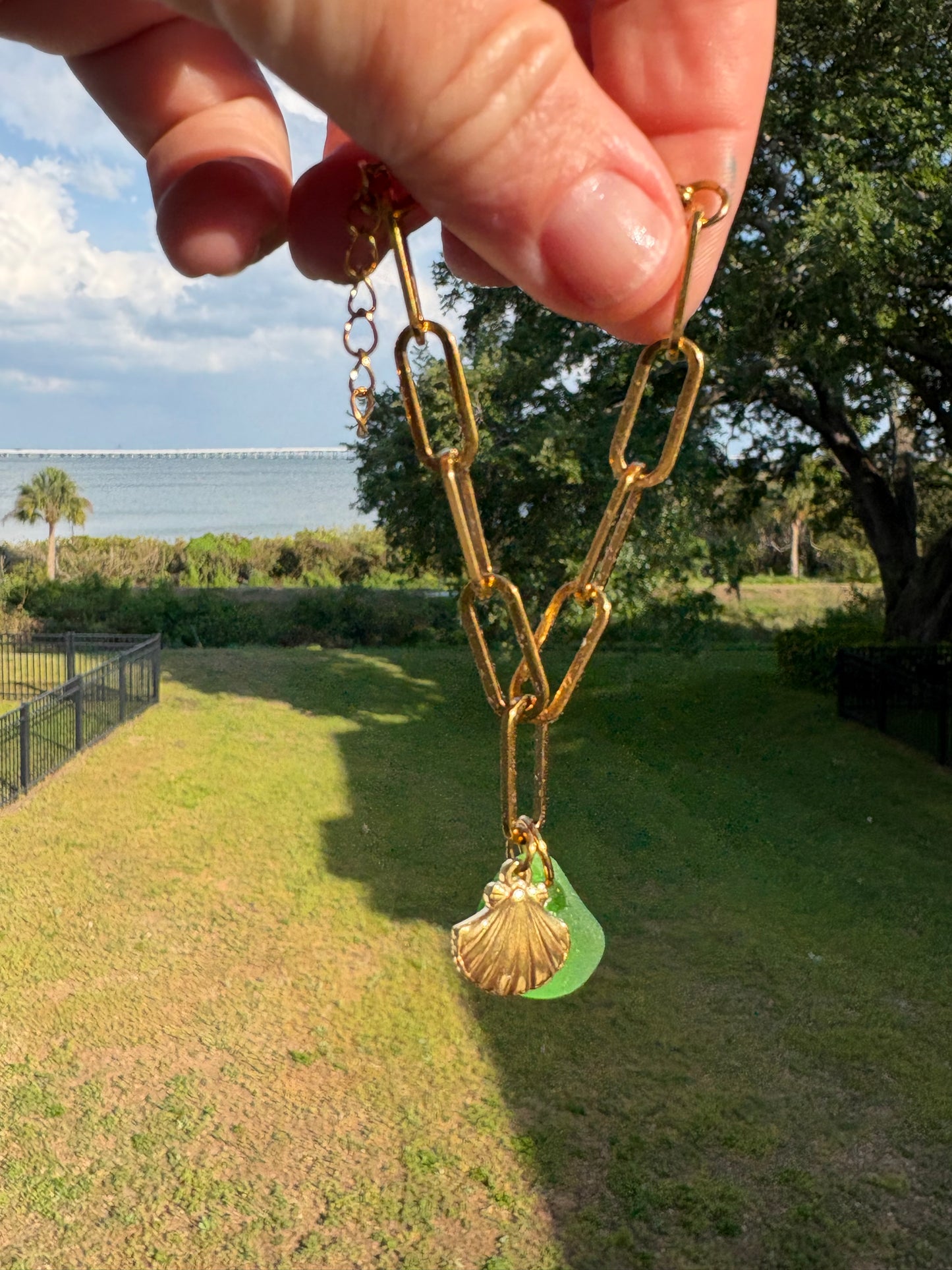 18K Gold PVD Sea Glass & Shell Paperclip Bracelet