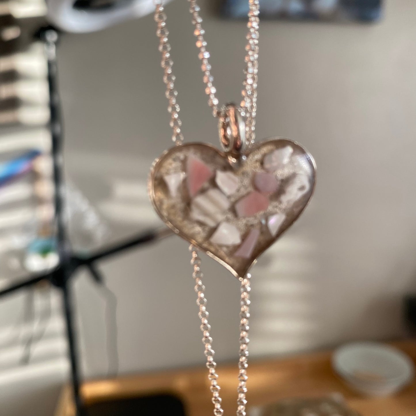 Only One – Sterling Silver Sand & Crushed Shell Beach Heart Necklace