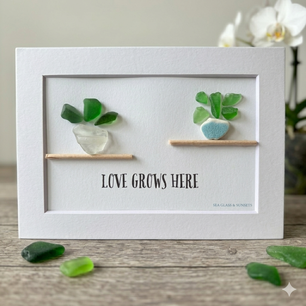 Love Grows Here – Genuine Sea Glass Art