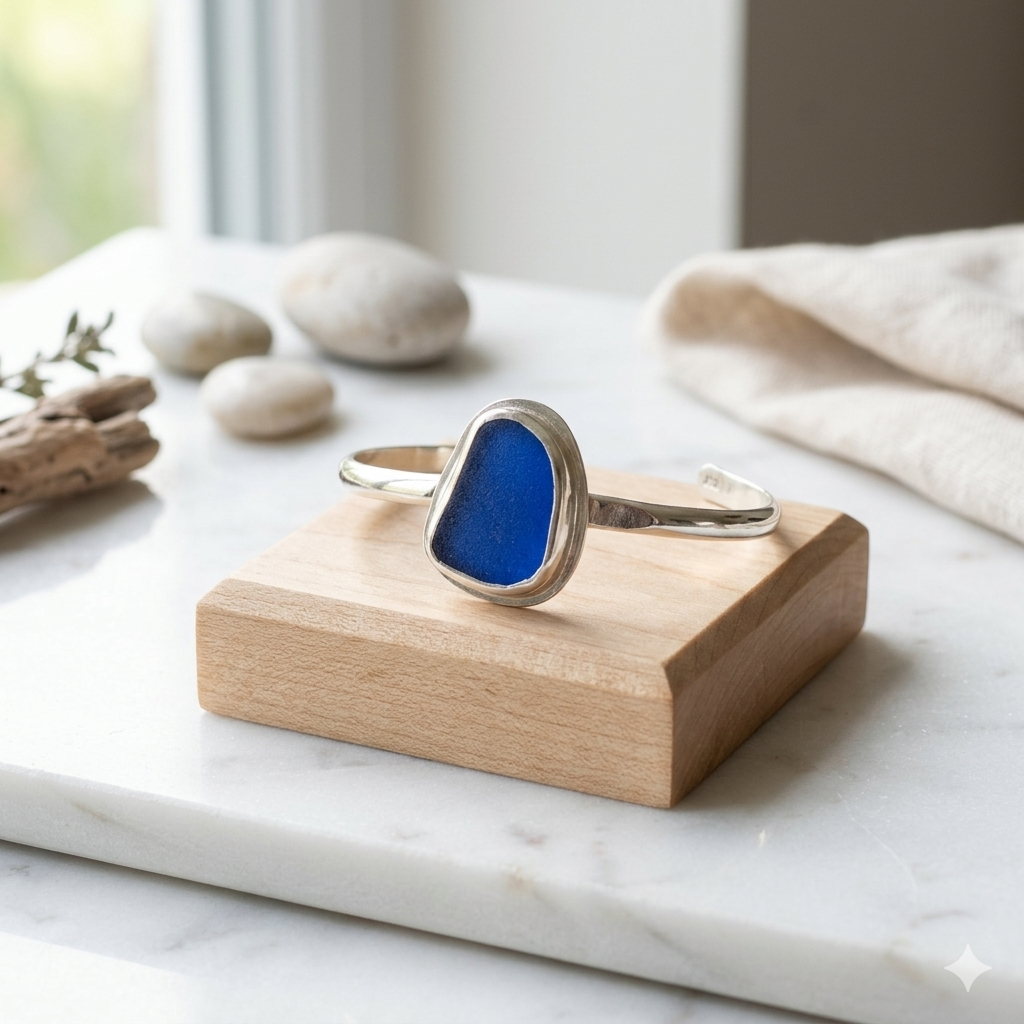 Ocean’s Devotion Cuff | Rare Cobalt Sea Glass