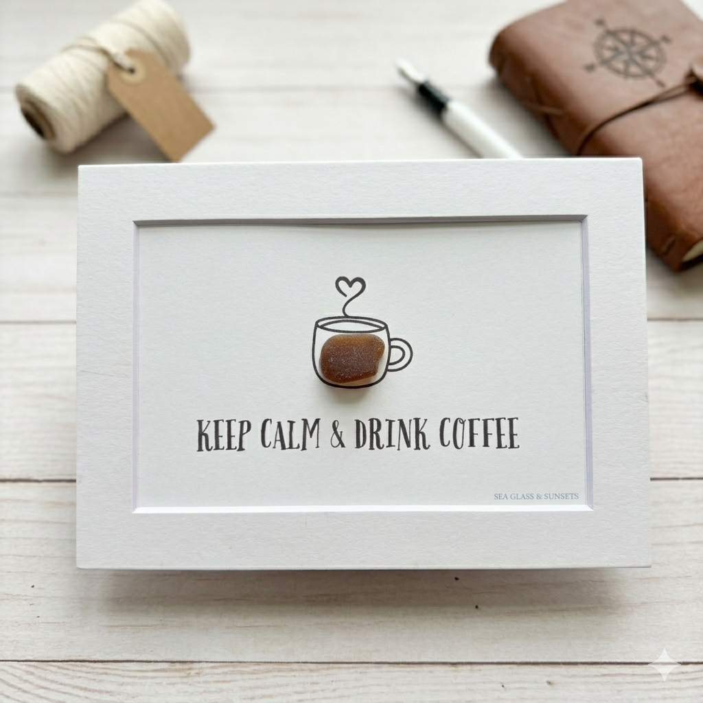 Keep Calm & Drink Coffee – Genuine Sea Glass Art