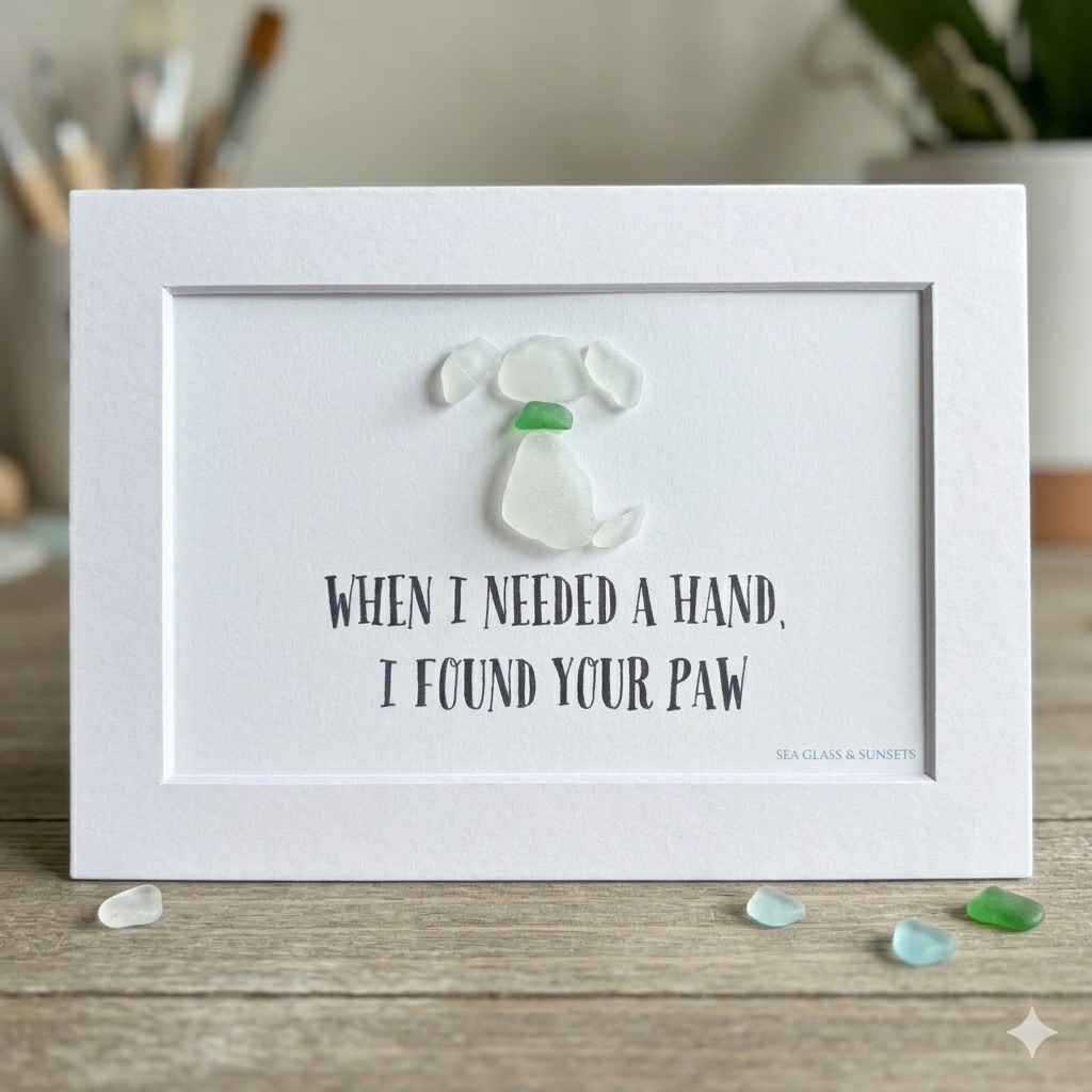 When I Needed a Hand, I Found Your Paw – Genuine Sea Glass Art