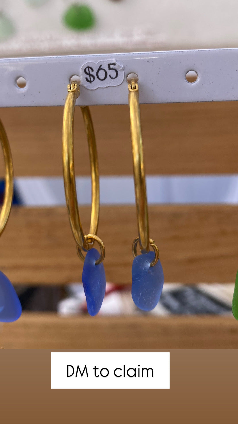 Cobalt Blue sea glass earrings | Hoop Earrings | Gold
