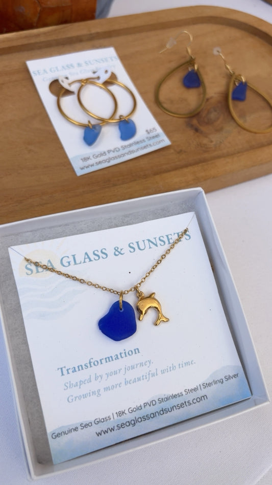 Dolphin Sea Glass Necklace – 18K Gold PVD
