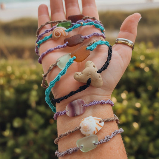 Waterproof Sea Glass & Shell Bracelet | Adjustable Coastal Bracelet