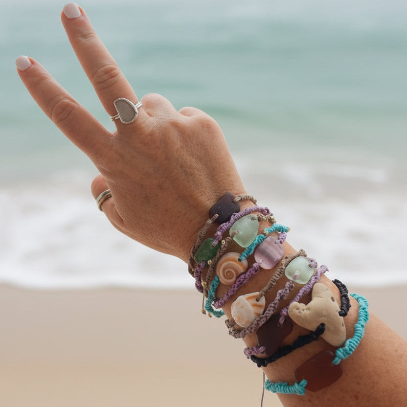 Waterproof Sea Glass & Shell Bracelet | Adjustable Coastal Bracelet