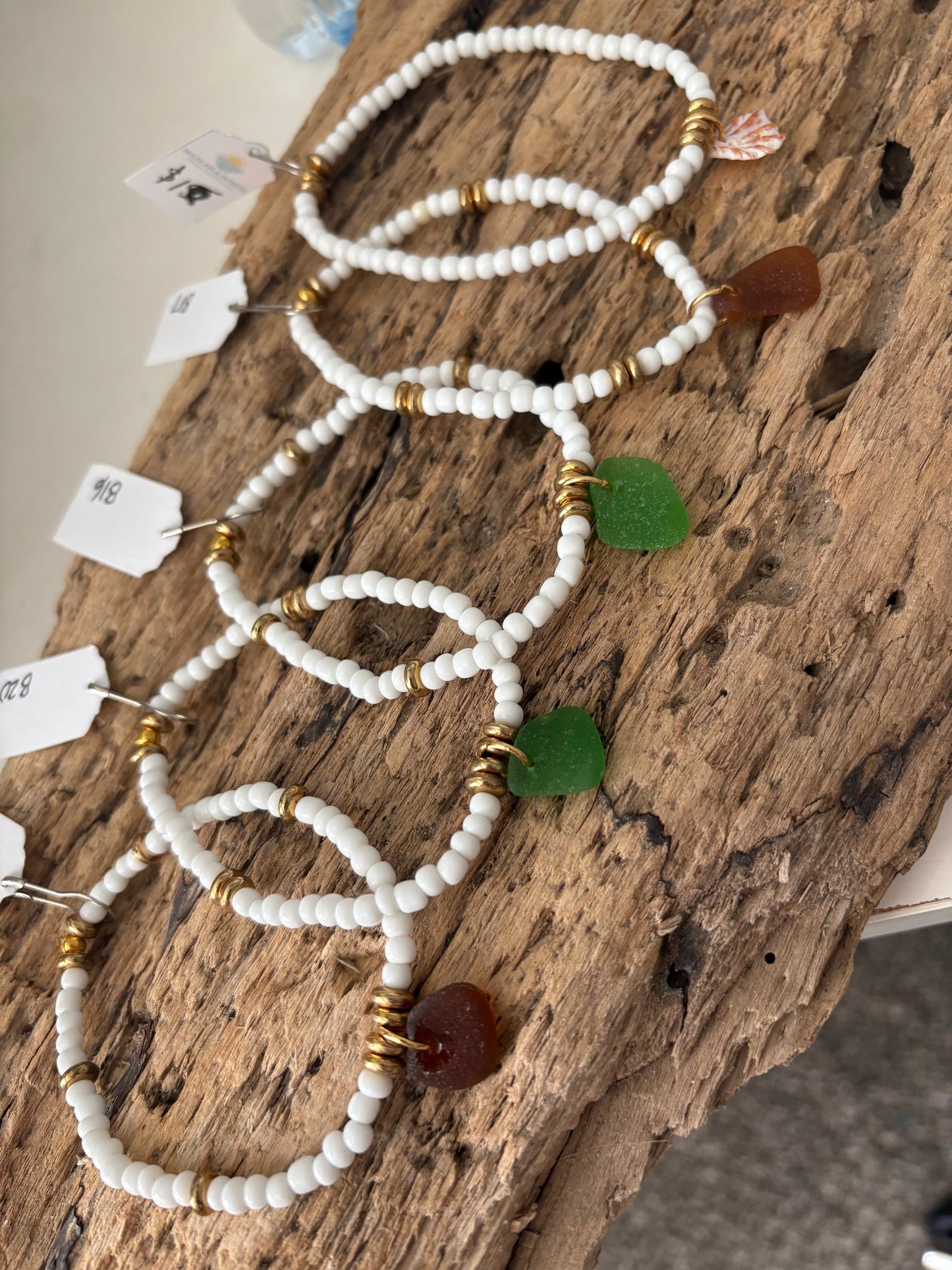 Stretchy sea glass and shell bracelets • Final Sale