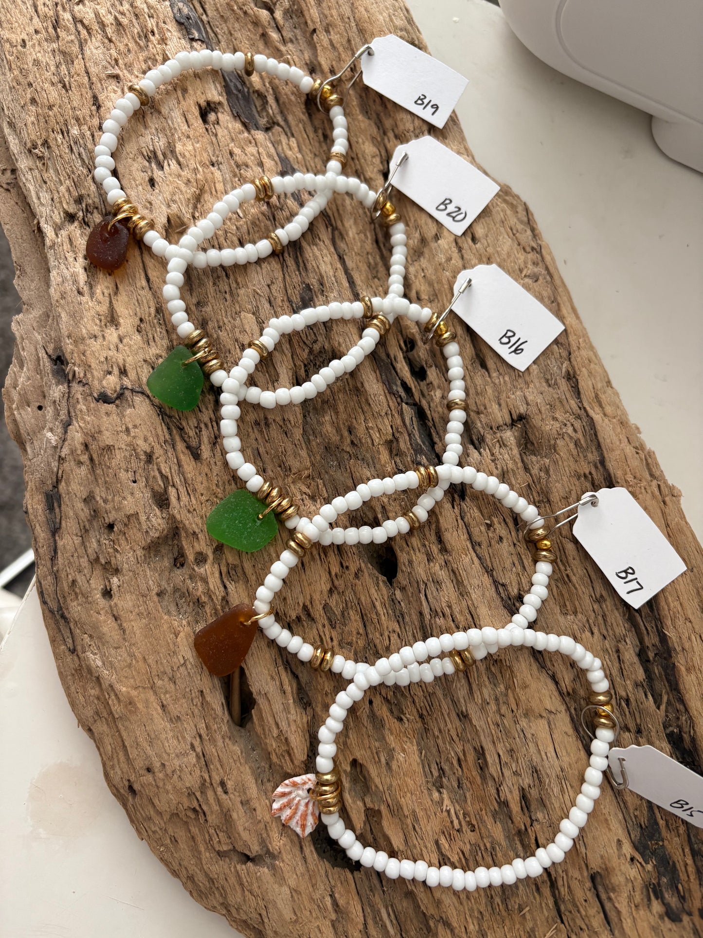 Stretchy sea glass and shell bracelets • Final Sale