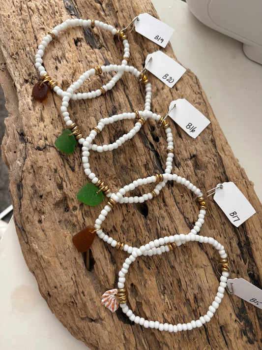 Stretchy sea glass and shell bracelets • Final Sale