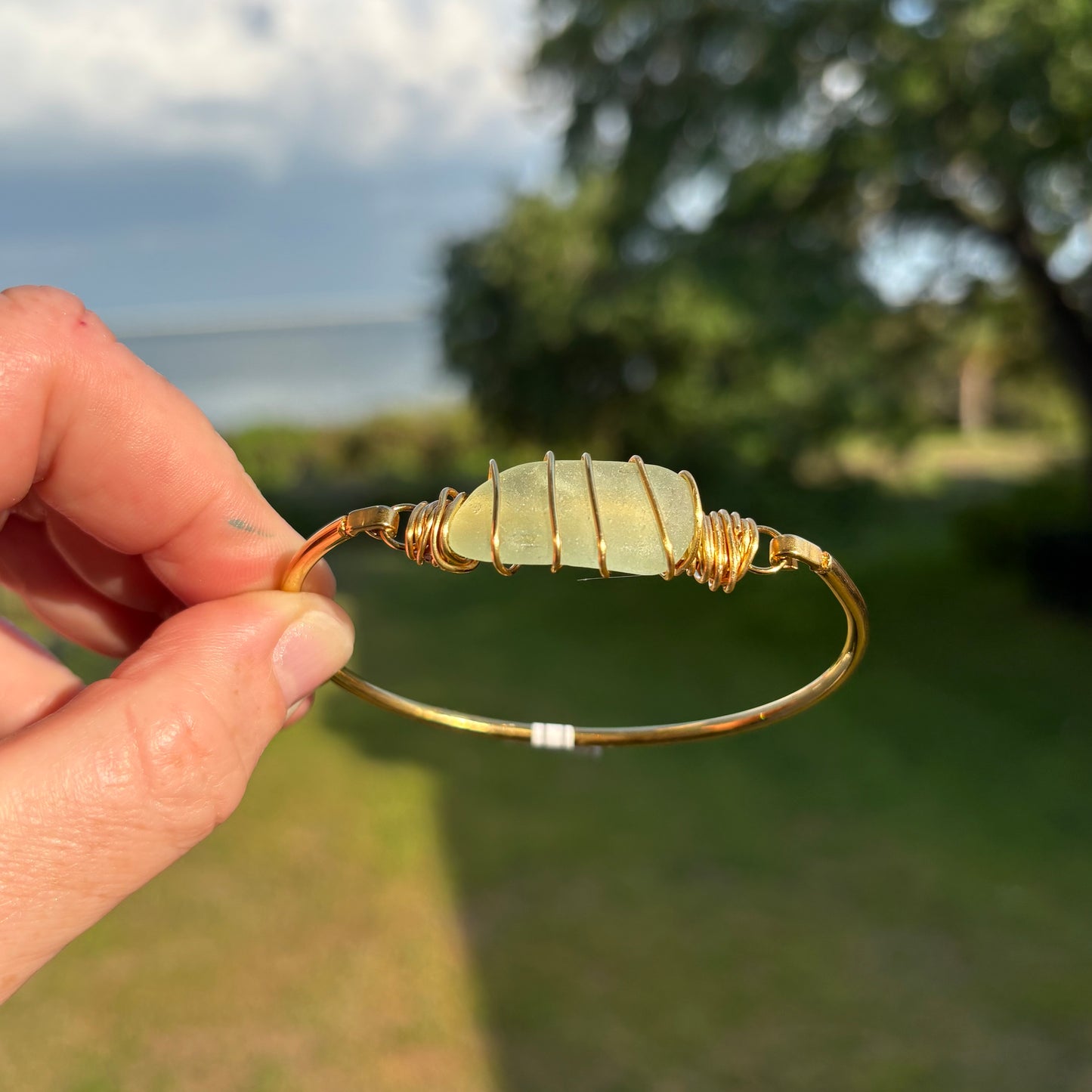 The Sea Foam Sea Glass Bar Bangle