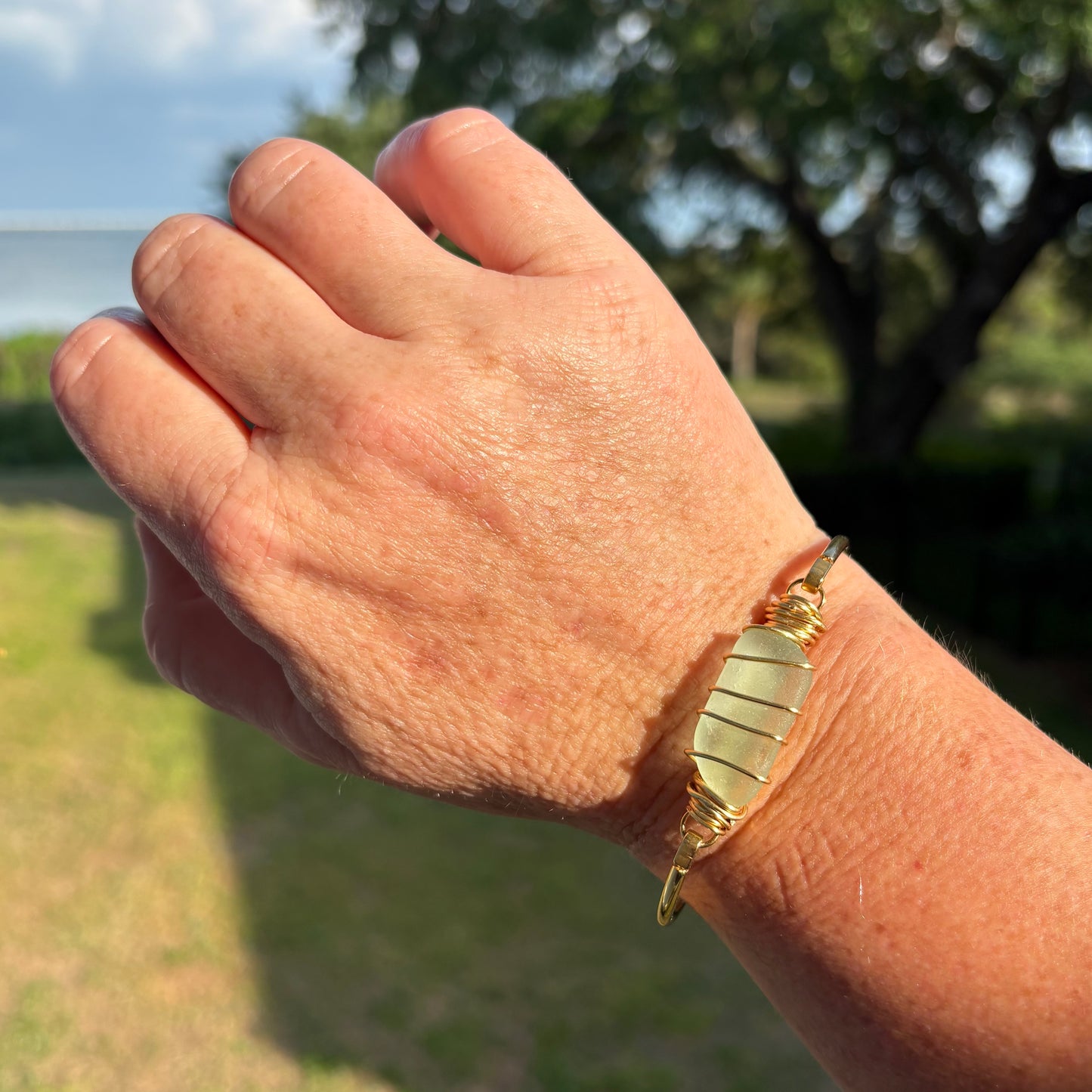 The Sea Foam Sea Glass Bar Bangle