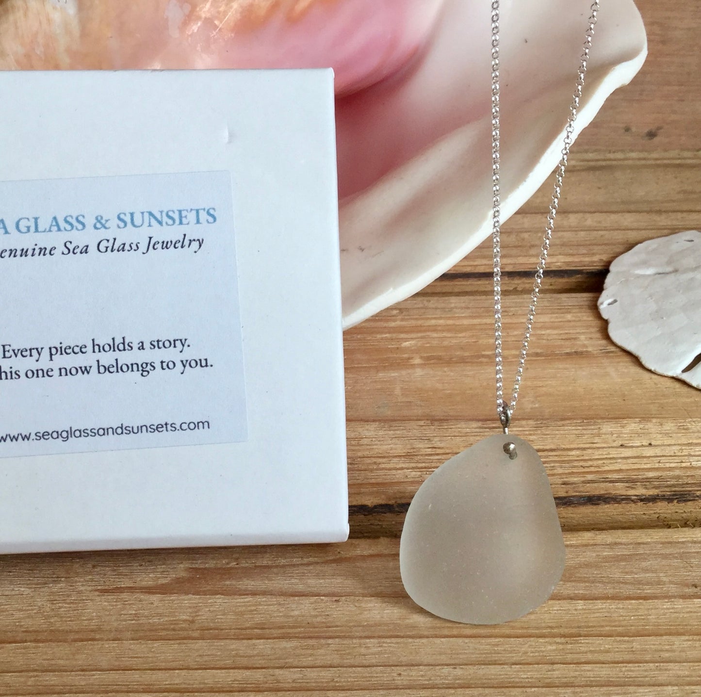 Genuine Real Clear Sea Glass Pendant Necklace