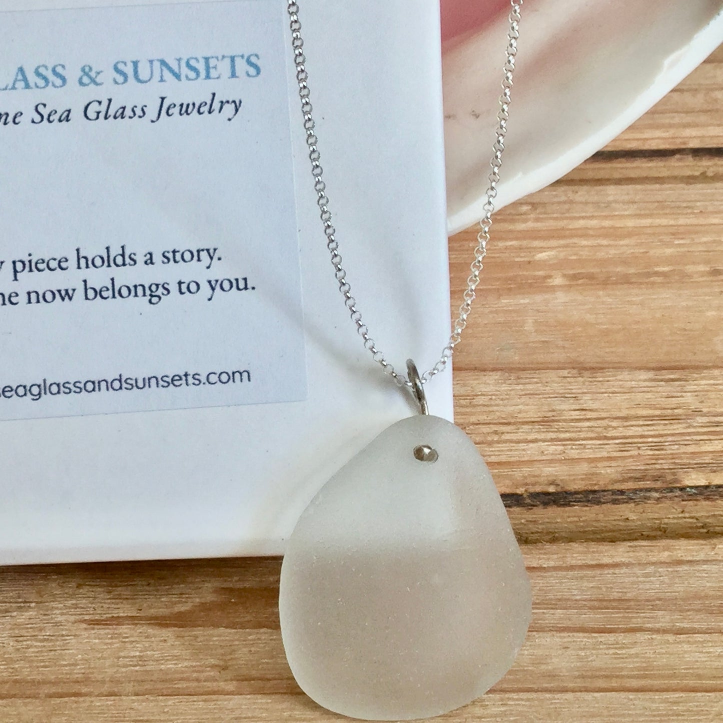 Genuine Real Clear Sea Glass Pendant Necklace