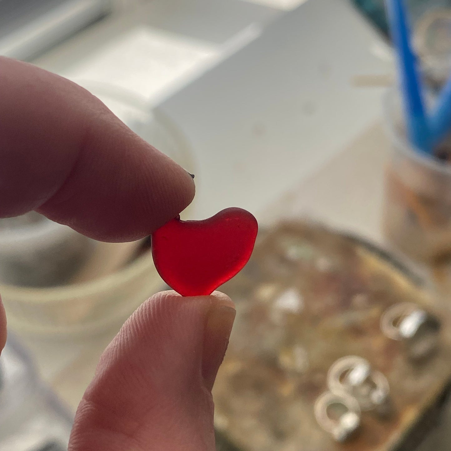 Rare Red Sea Glass Heart Necklace – Bezel Set in Sterling Silver