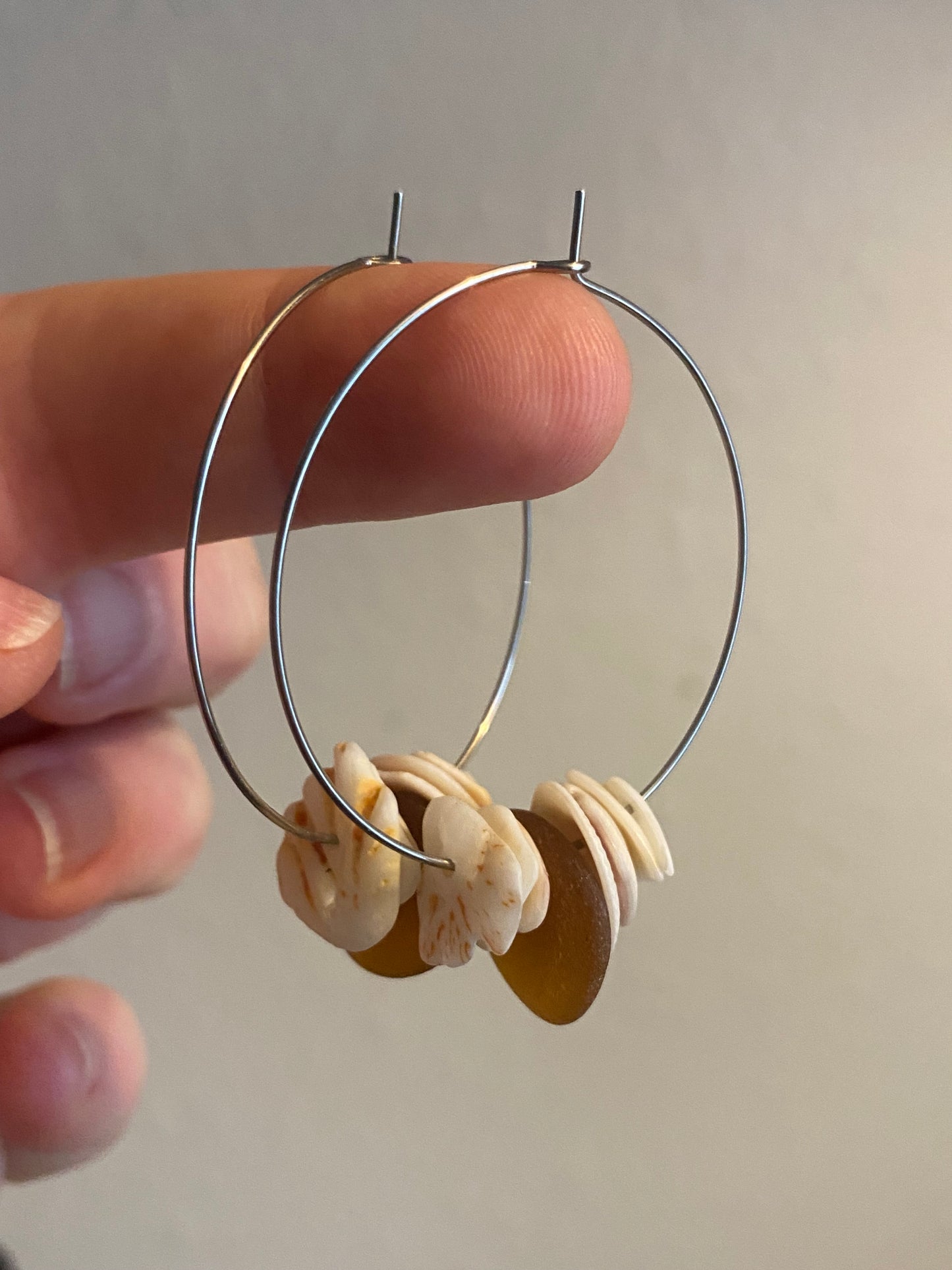 Sea Glass & Crushed Shell Hoop Earrings